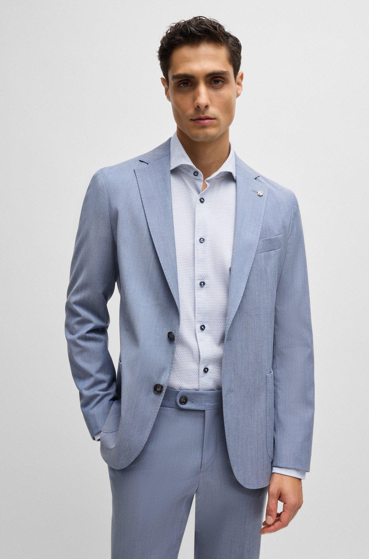 BOSS - Casual-fit shirt in structured cotton with spread collar - Light Blue Product Image