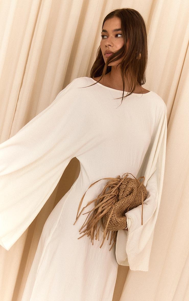 Cream Floaty Woven Flared Sleeve Maxi Dress Product Image