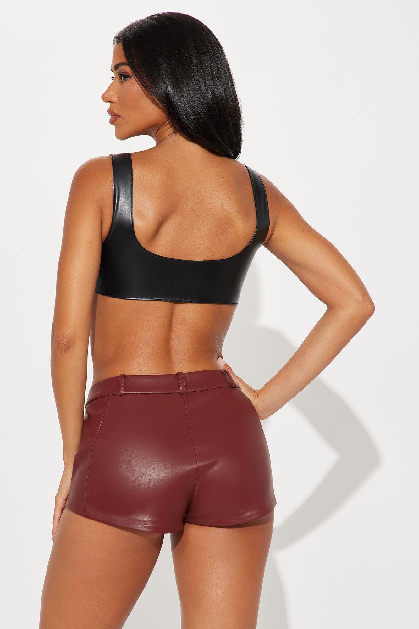 Tied Up Faux Leather Bra Top - Black Product Image
