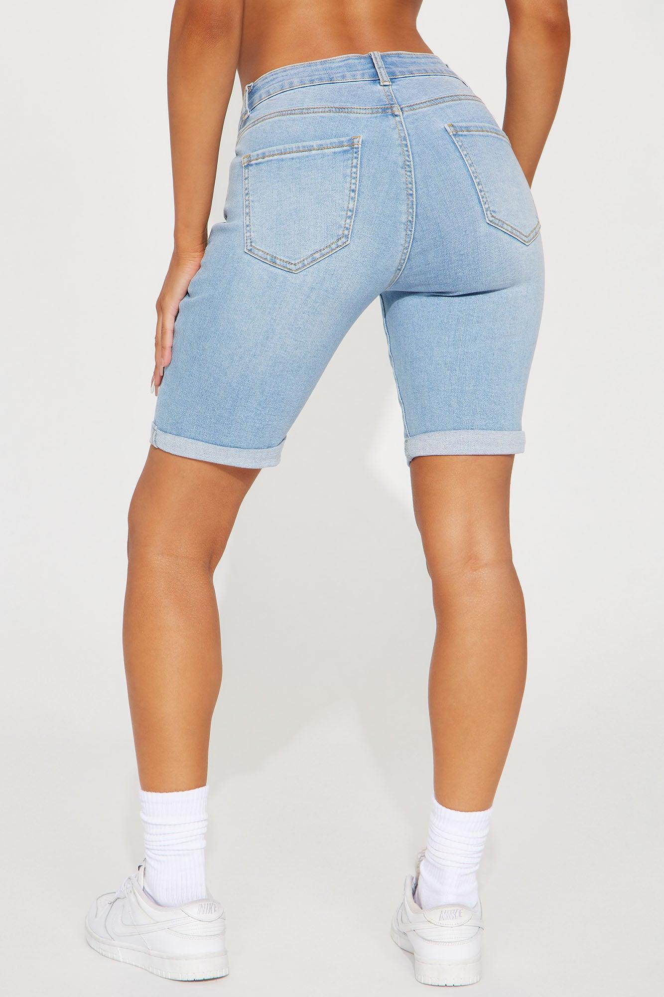 Putting In The Work Stretch Bermuda Denim Shorts - Light Wash Product Image