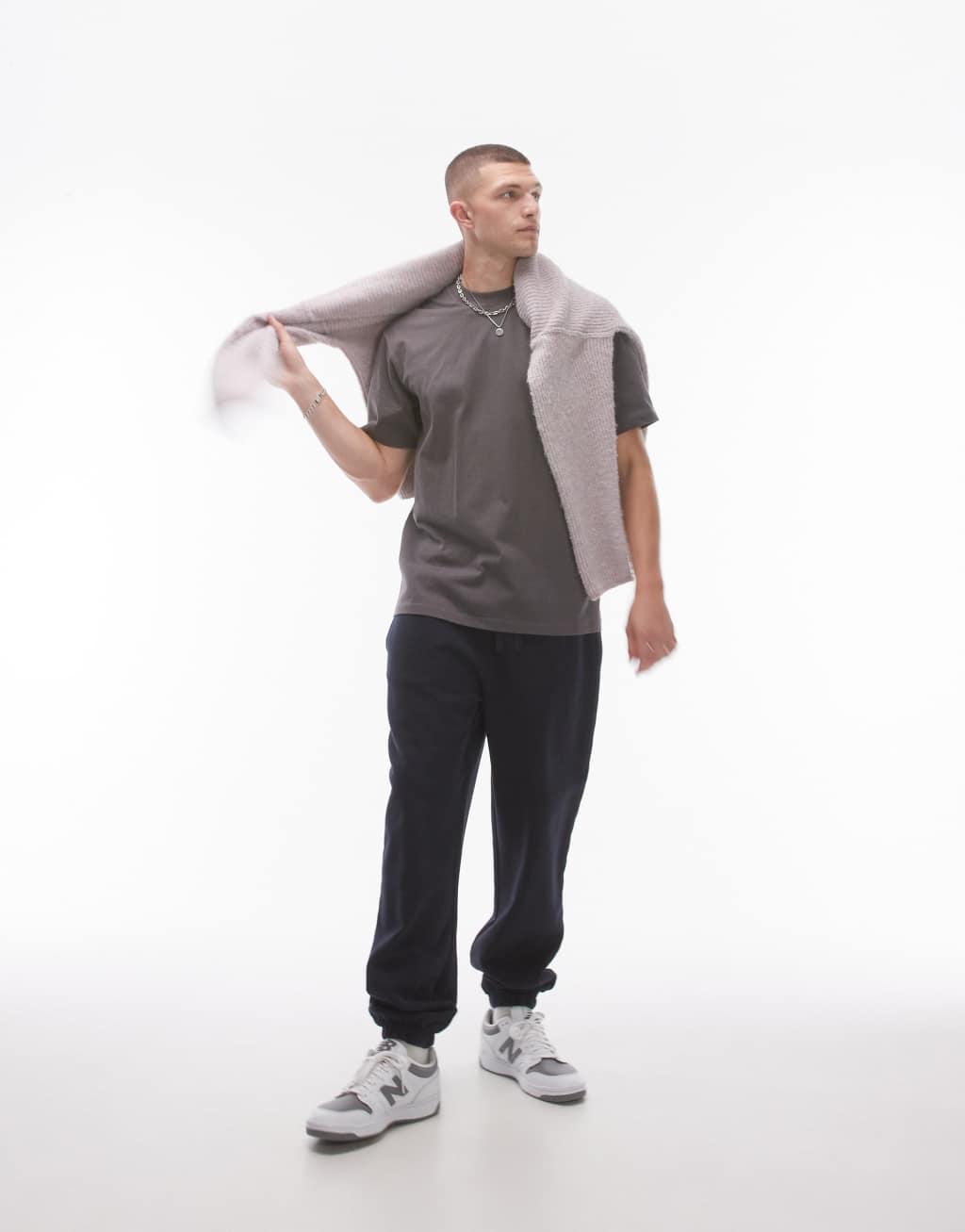 Topman oversized sweatpants in washed navy Product Image