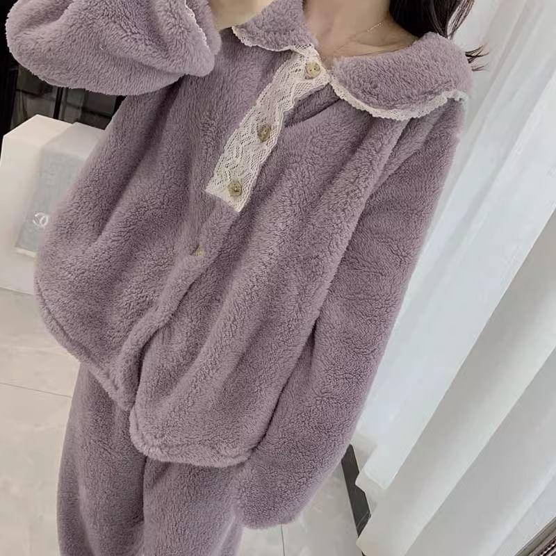 Lettering Fleece Pajama Set Product Image
