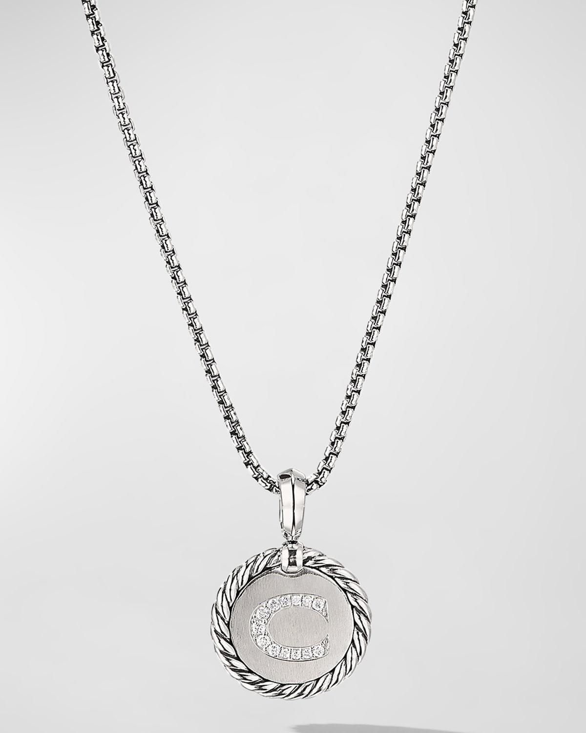 David Yurman Sterling Silver Cable Collectibles Initial Charm Necklace with Diamonds, 18 Product Image
