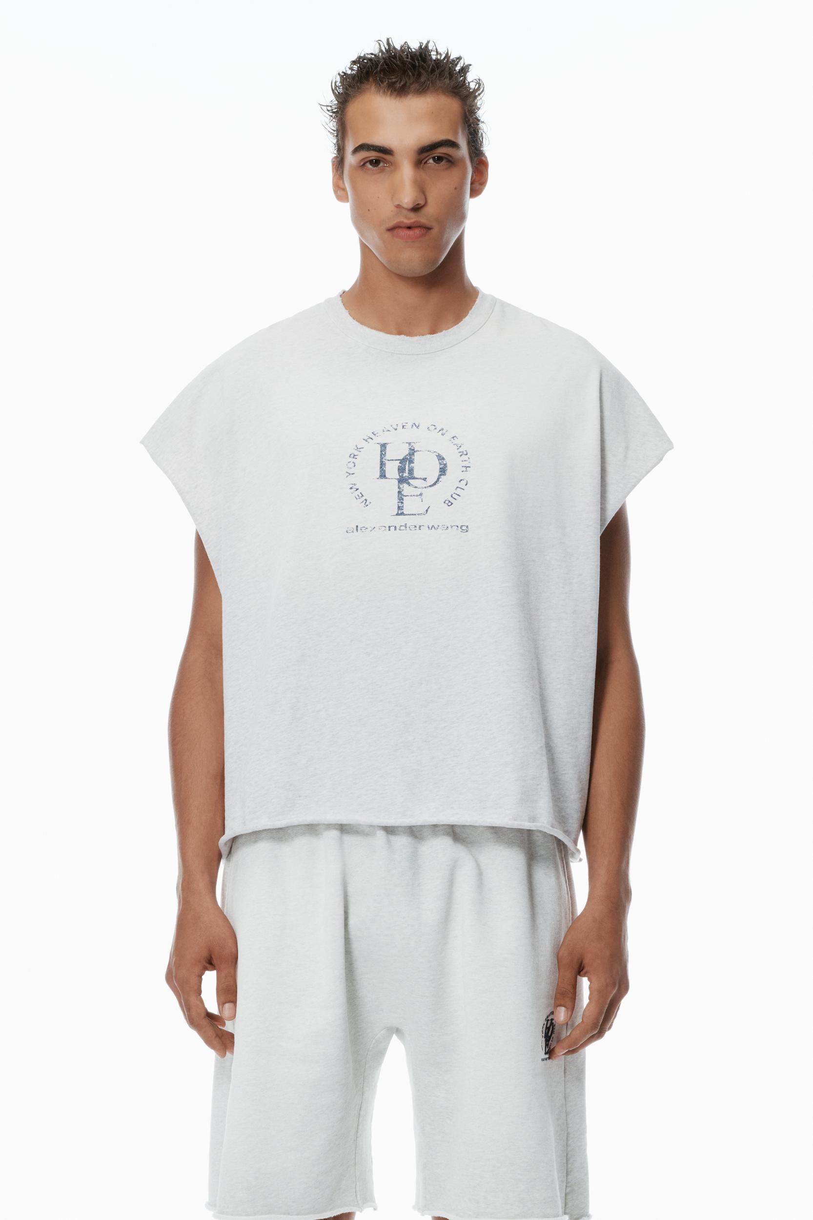 Unisex Distressed Logo Oversized Cotton Muscle Tee Product Image