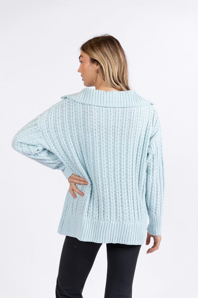 Forever Yours Blue Cable Knit Chenille Quarter Zip Sweater Product Image