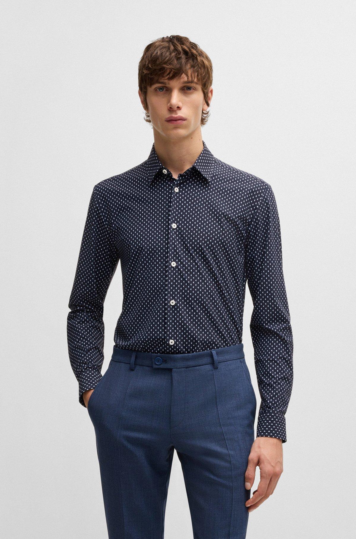 Slim-fit shirt in geometric-print performance-stretch fabric Product Image