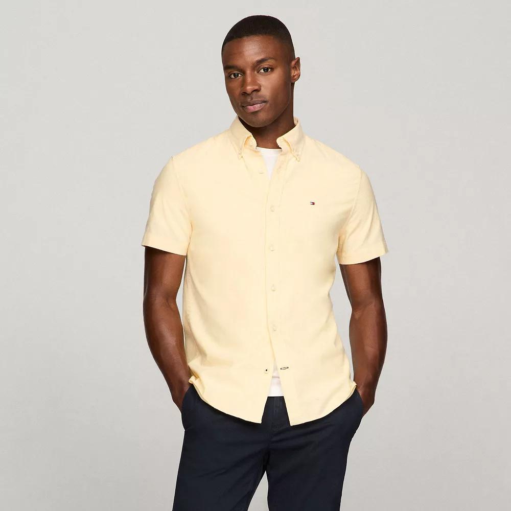 Men's Tommy Hilfiger Short Sleeve Original Stretch Oxford Shirt, Size: Medium, Daisy Yellow Solid Product Image