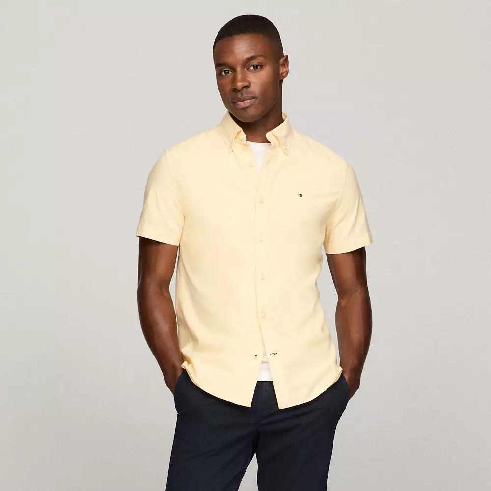 Men's Tommy Hilfiger Short Sleeve Original Stretch Oxford Shirt, Size: Medium, Daisy Yellow Solid Product Image