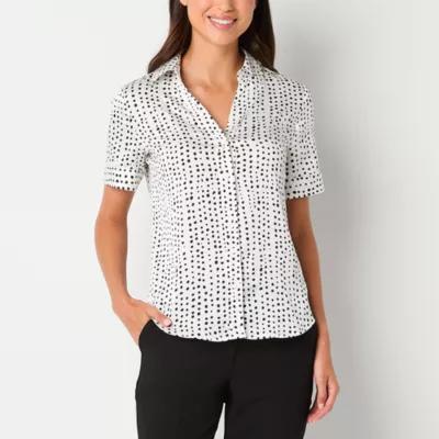 Worthington Womens Short Sleeve Regular Fit Button-Down Shirt Product Image