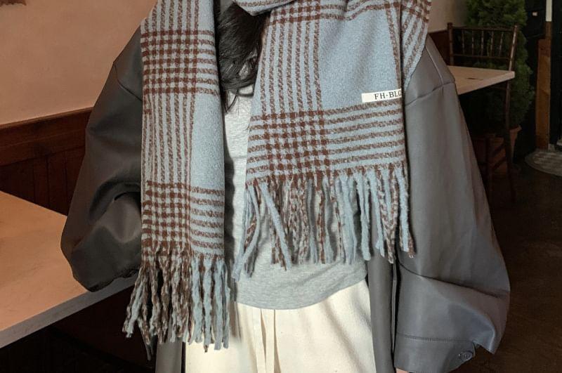 Plaid Applique Fringed Scarf Product Image