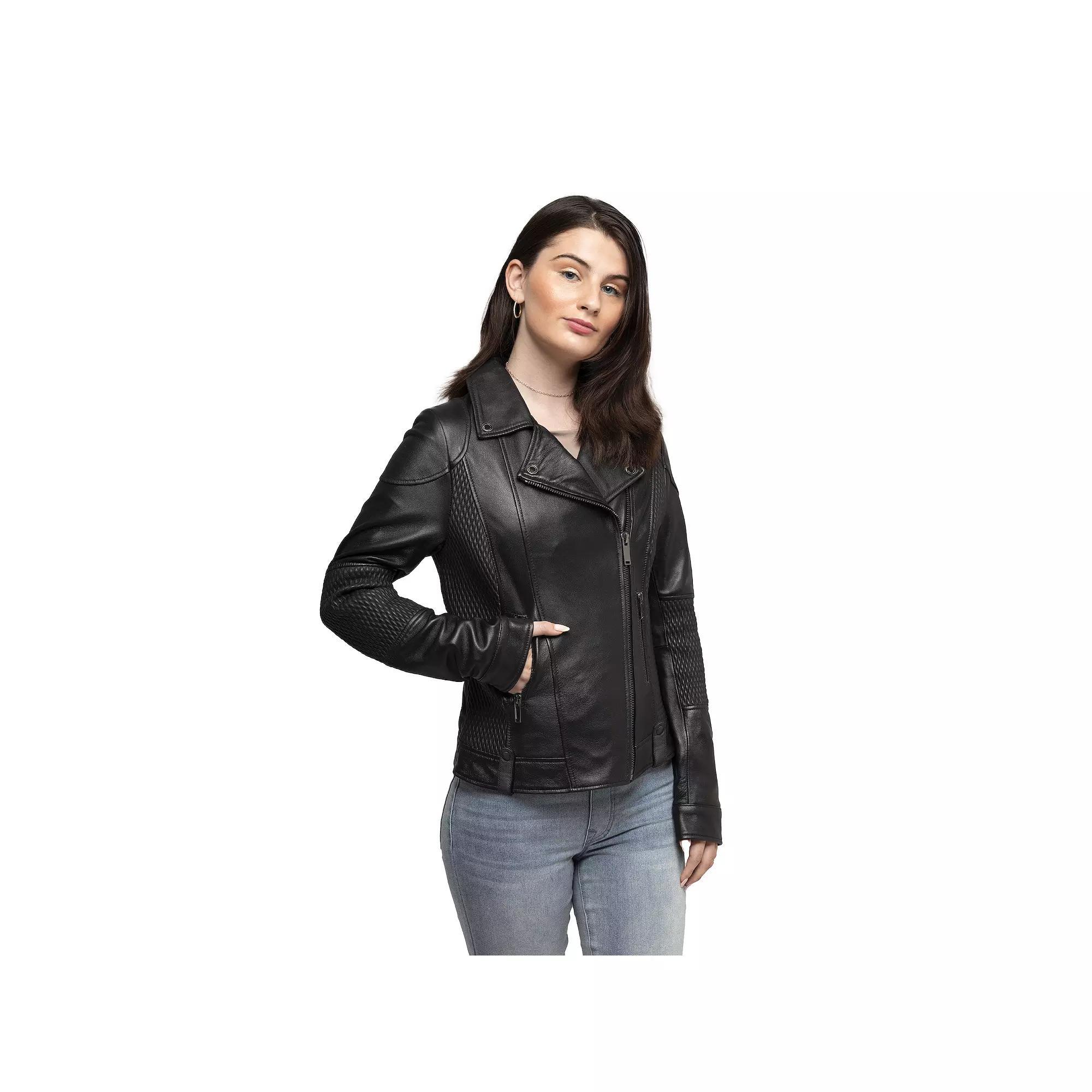 Women's Whet Blu Crossover Leather Jacket, Size: Large, Black Product Image