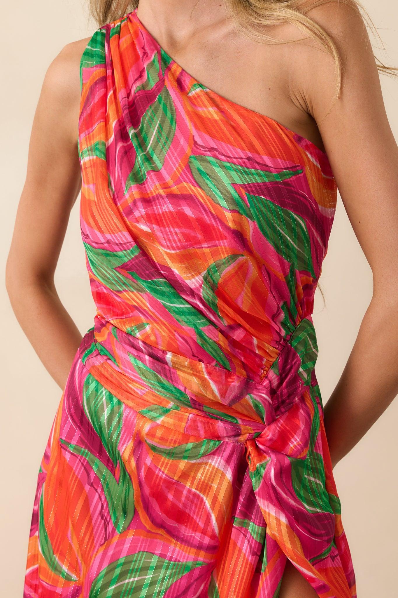 Shining Brighter Orange Multi Floral Print One Shoulder Maxi Dress Product Image