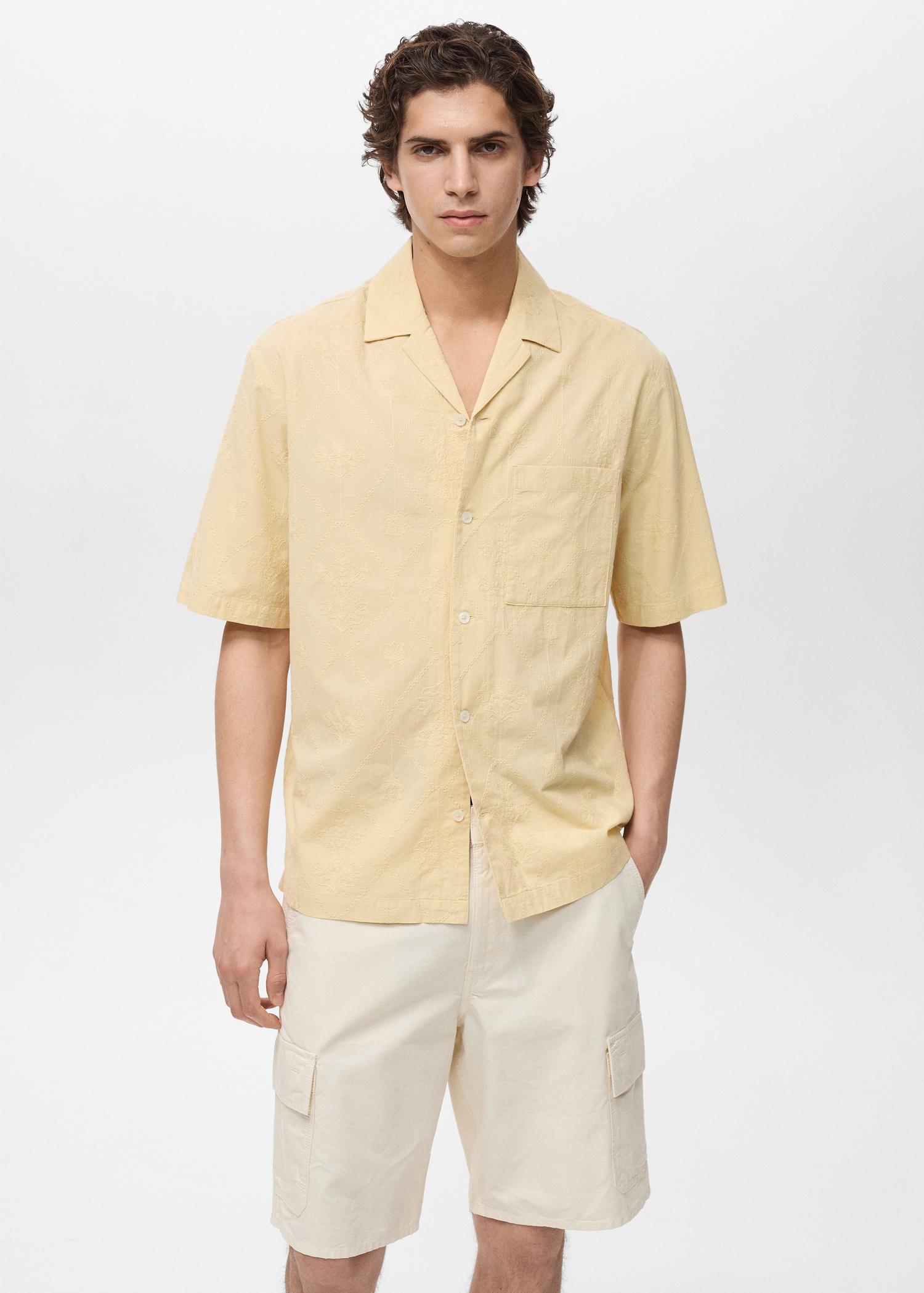 Shirt with embroidered bowling collar - Men | MANGO USA Product Image