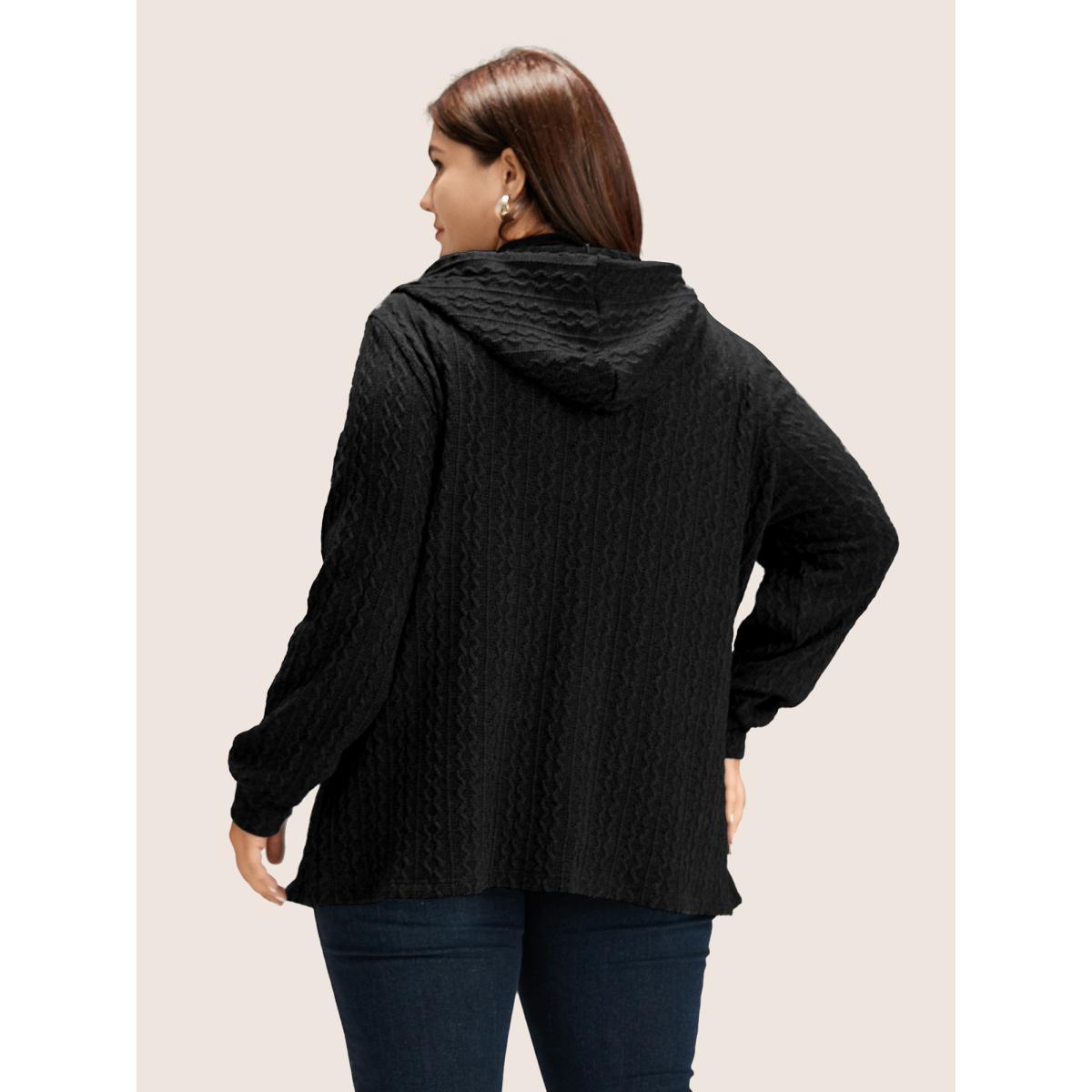 Plus Size Plain Textured Zipper Hooded Sweatshirt Women Black Casual Non Hooded Everyday Sweatshirts BloomChic 28/5X Product Image