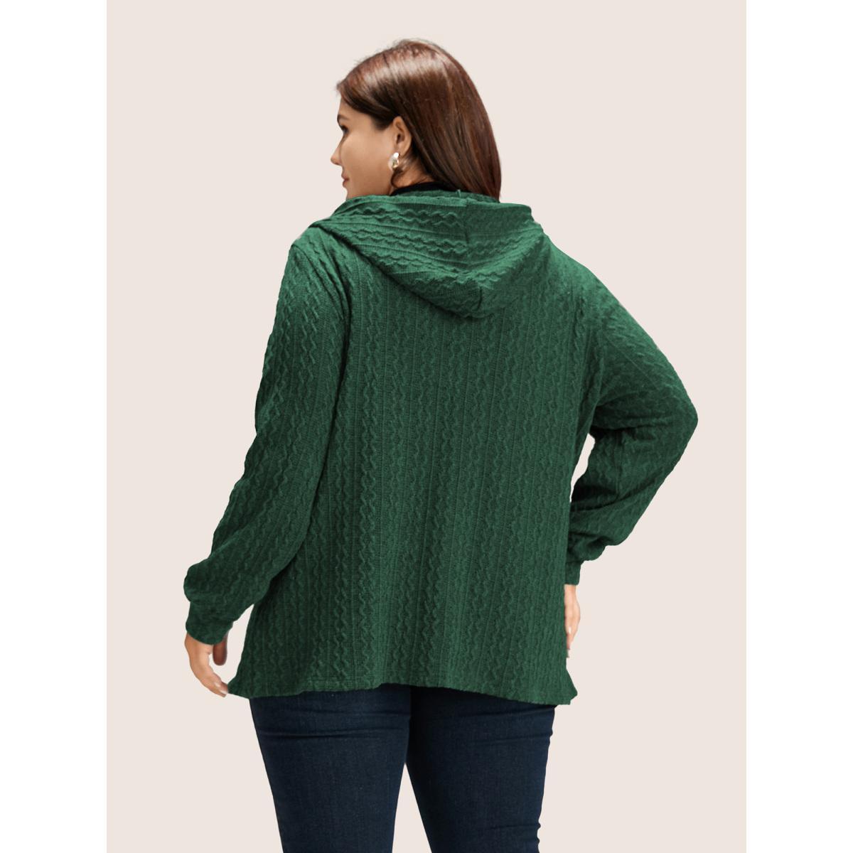 Plus Size Plain Textured Zipper Hooded Sweatshirt Women DarkGreen Casual Non Hooded Everyday Sweatshirts BloomChic 18-20/2X Product Image