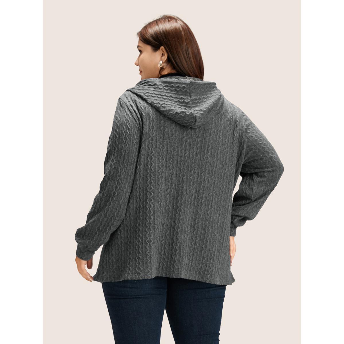 Plus Size Plain Textured Zipper Hooded Sweatshirt Women DimGray Casual Non Hooded Everyday Sweatshirts BloomChic 14-16/1X Product Image