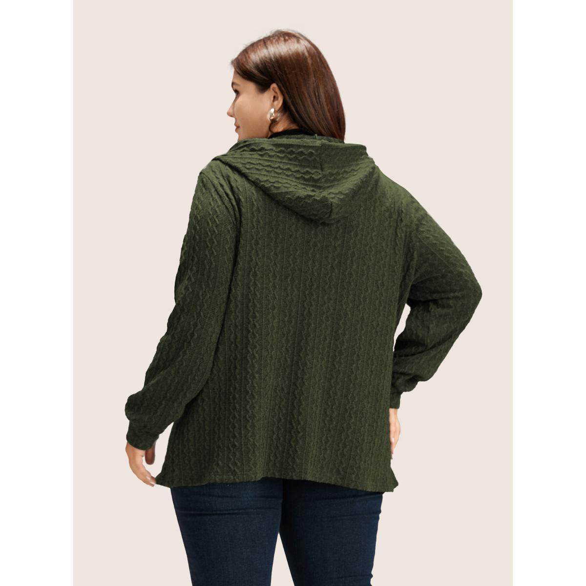 Plus Size Plain Textured Zipper Hooded Sweatshirt Women ArmyGreen Casual Non Hooded Everyday Sweatshirts BloomChic 14-16/1X Product Image