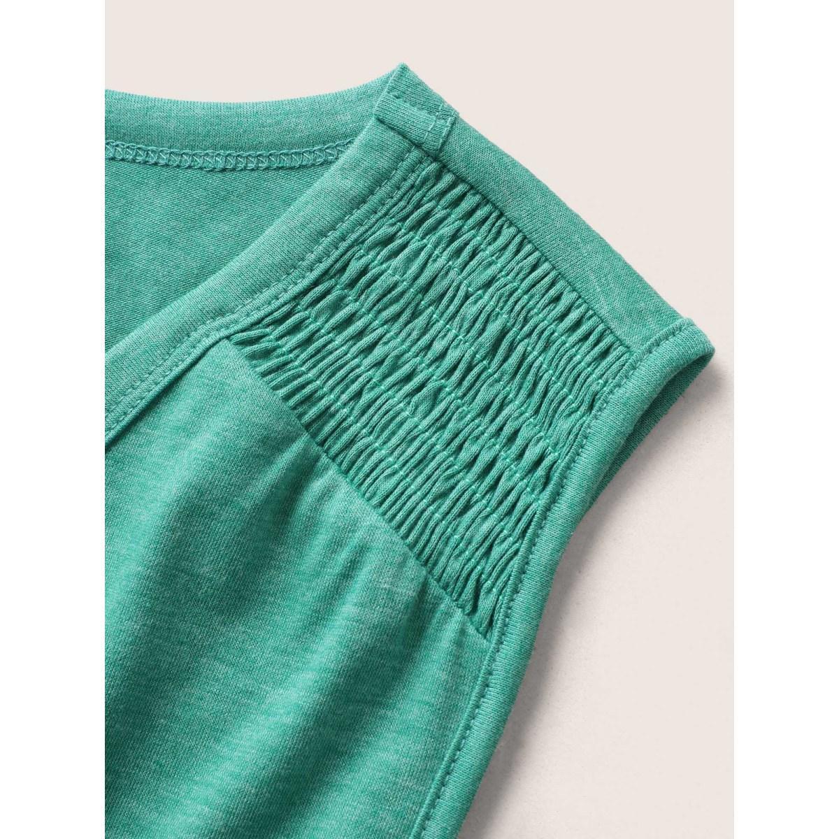 Plus Size Solid V Neck Shirred Tank Top Women Emerald Casual Shirred V-neck Everyday Tank Tops Camis BloomChic 14-16/1X Product Image
