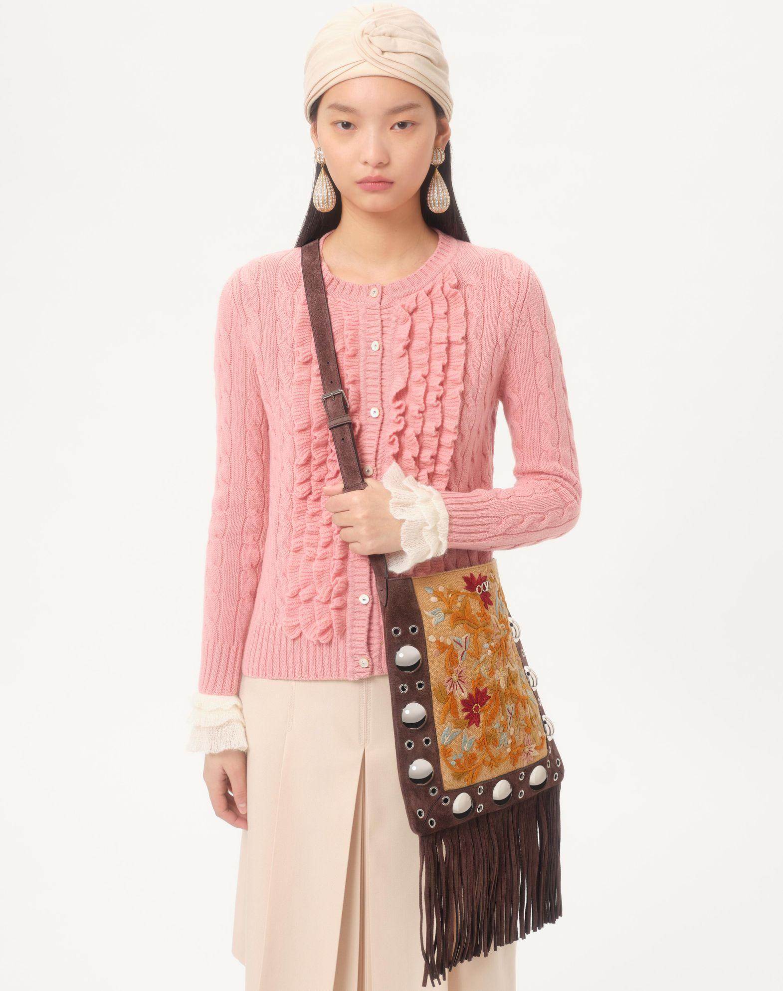 Valentino Garavani Nellcôte Embroidered Shoulder Bag With Fringes Product Image