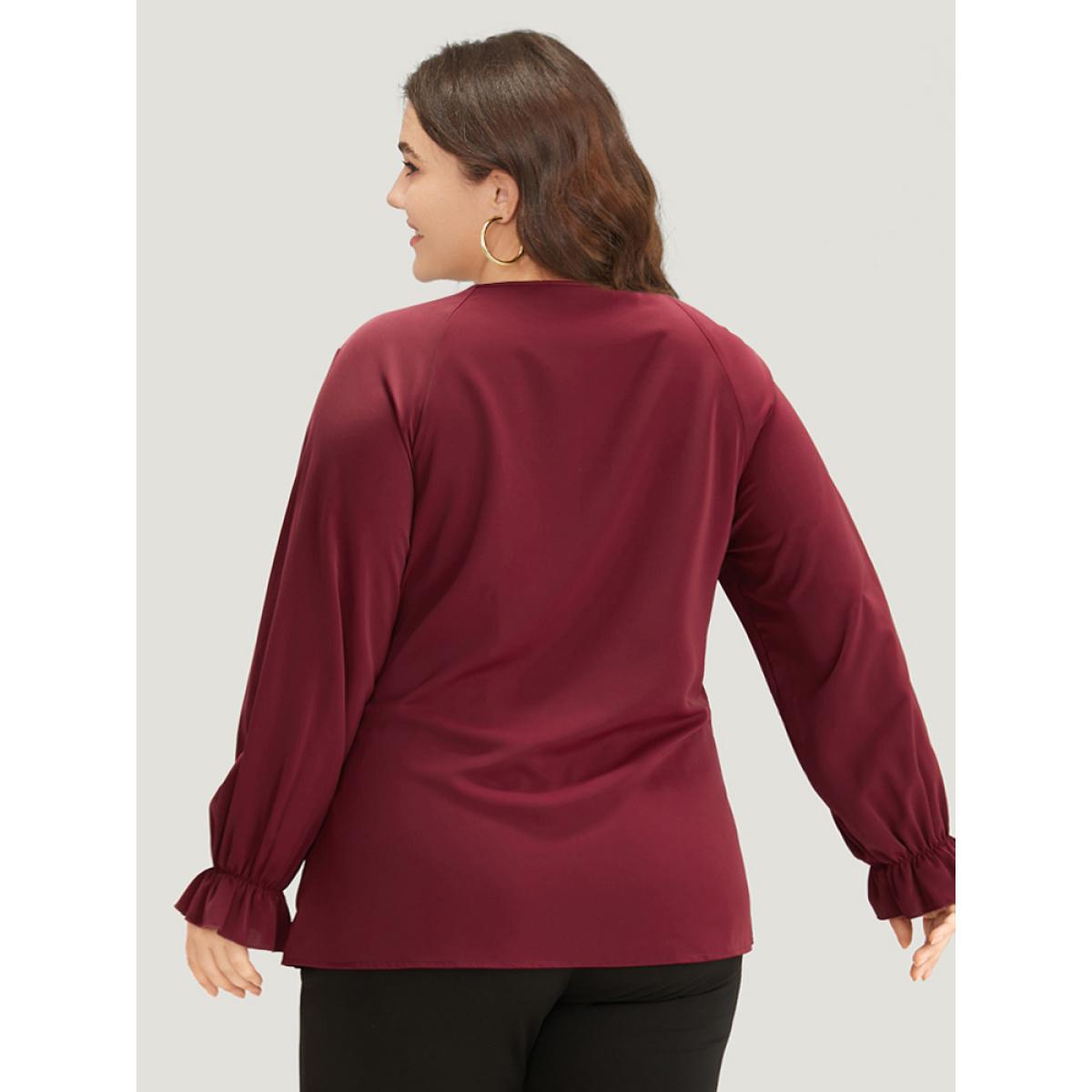 Plus Size Scarlet Anti-Wrinkle Twist Front Keyhole Ties Blouse Women Office Long Sleeve Keyhole Cut-Out Work Blouses BloomChic 14-16/1X Product Image