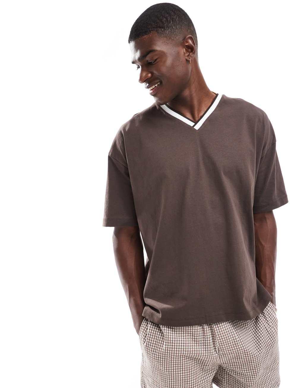 ASOS DESIGN oversized T-shirt with back print in brown Product Image
