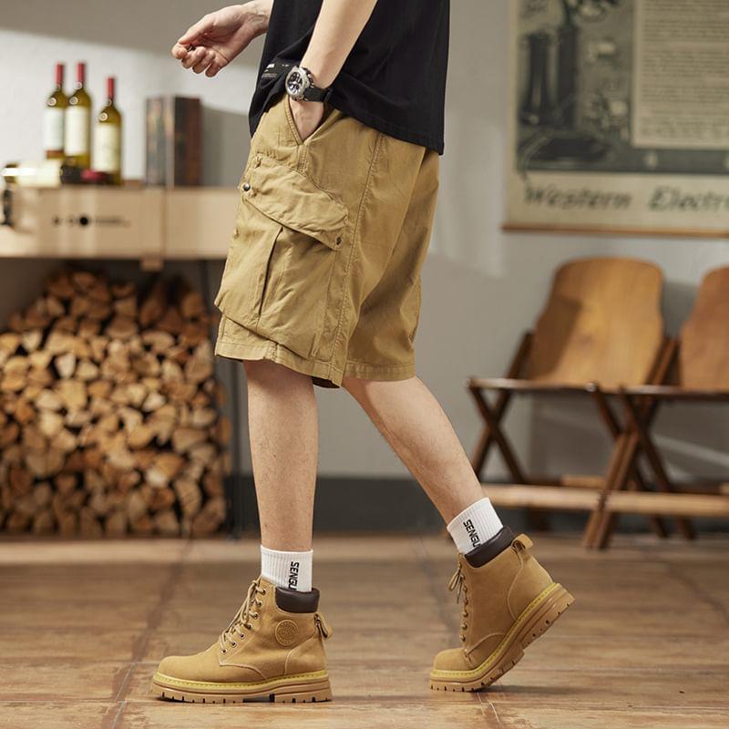 Drawstring Waist Plain Wide Leg Cargo Shorts Product Image