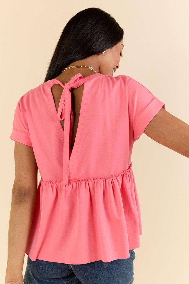 Plainly Coral Tie Back Peplum Knit Top SALE Product Image
