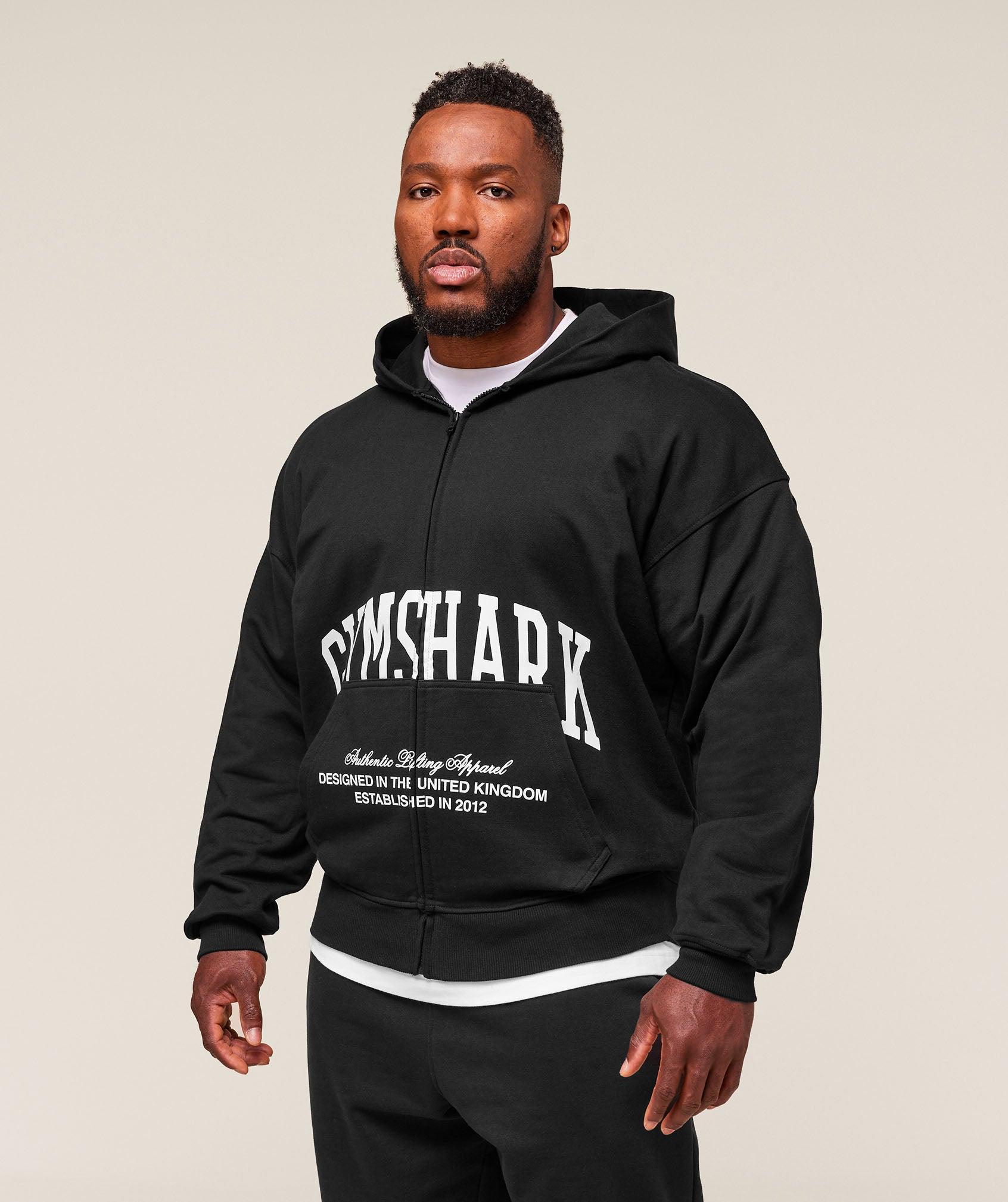 Gymshark Collegiate Script Zip Up Hoodie - Black/White Male Product Image