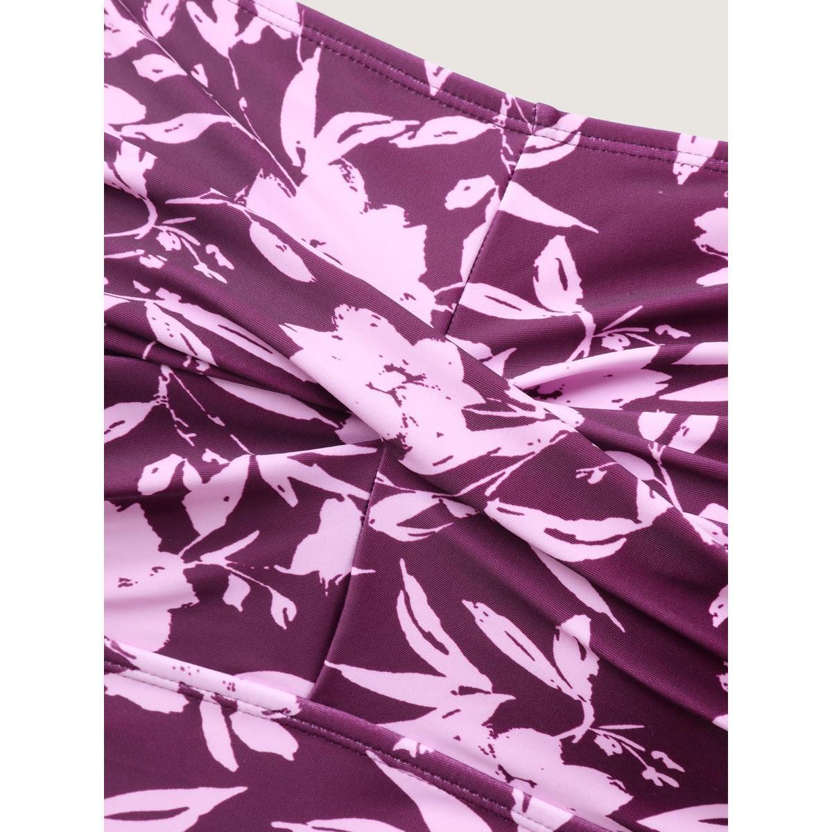 Plus Size Floral Twist Ruched One-Piece Swimsuit Women's Swimwear Mauve Beach Twist Curve Bathing Suits High stretch One Pieces BloomChic 18-20/2X Product Image