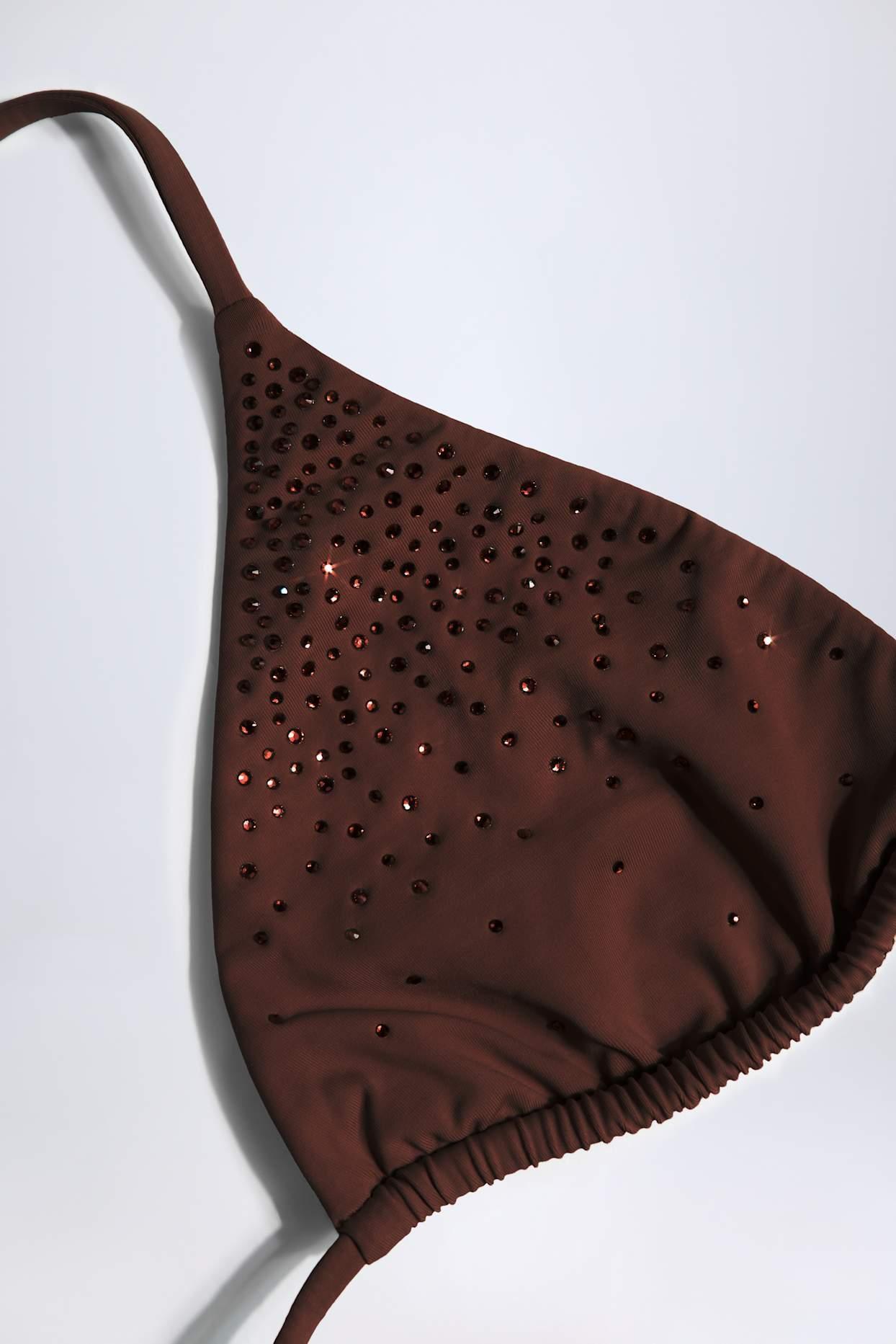 Embellished Triangle Bikini Top in Chocolate Brown Product Image