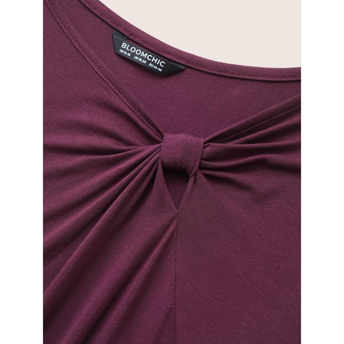 Plus Size Supersoft Essentials Twist Front Asymmetrical Neck T-shirt Purple Women Elegant Non Plain Asymmetrical Neck Everyday T-shirts BloomChic 26/4X Product Image