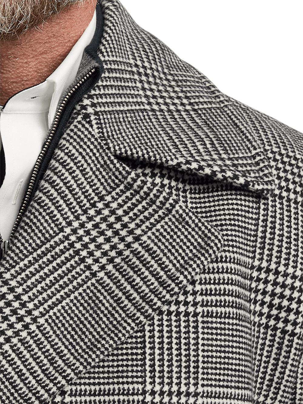 Wool Blend Plaid Double Breasted Topcoat - Black/white Product Image