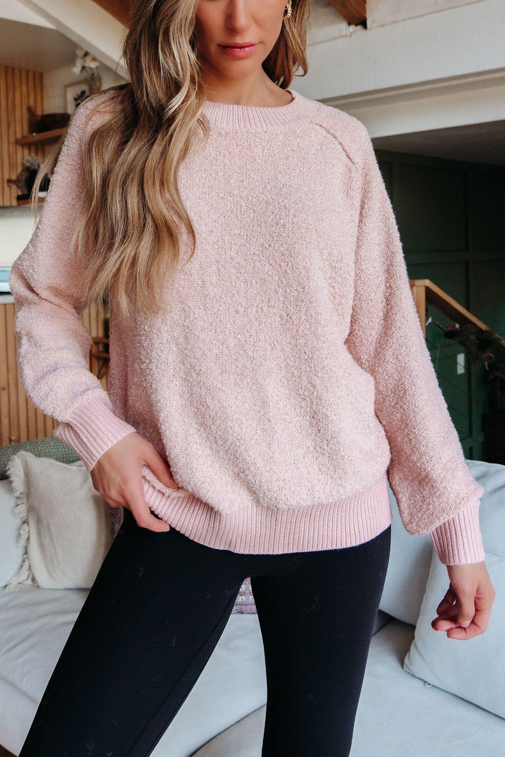 Fuzzy Pink Ribbed Pullover Sweater Product Image