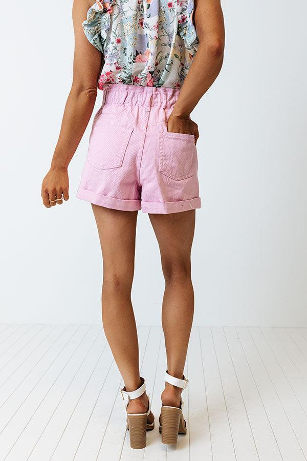 The Gentry High Waist Distressed Shorts In Pink Product Image