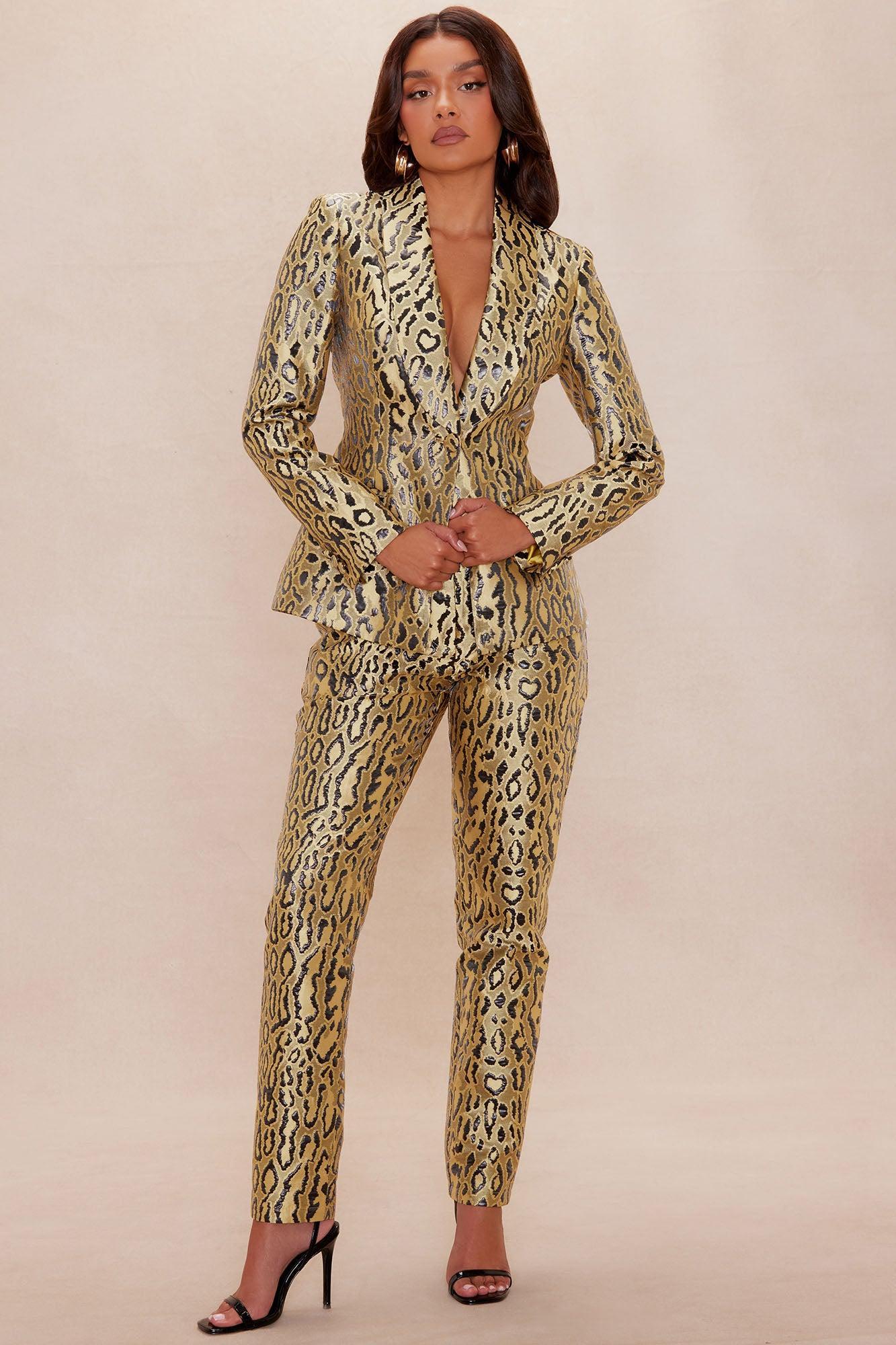 Lani Leopard Jacquard Skinny Pant - Yellow/combo Female Product Image