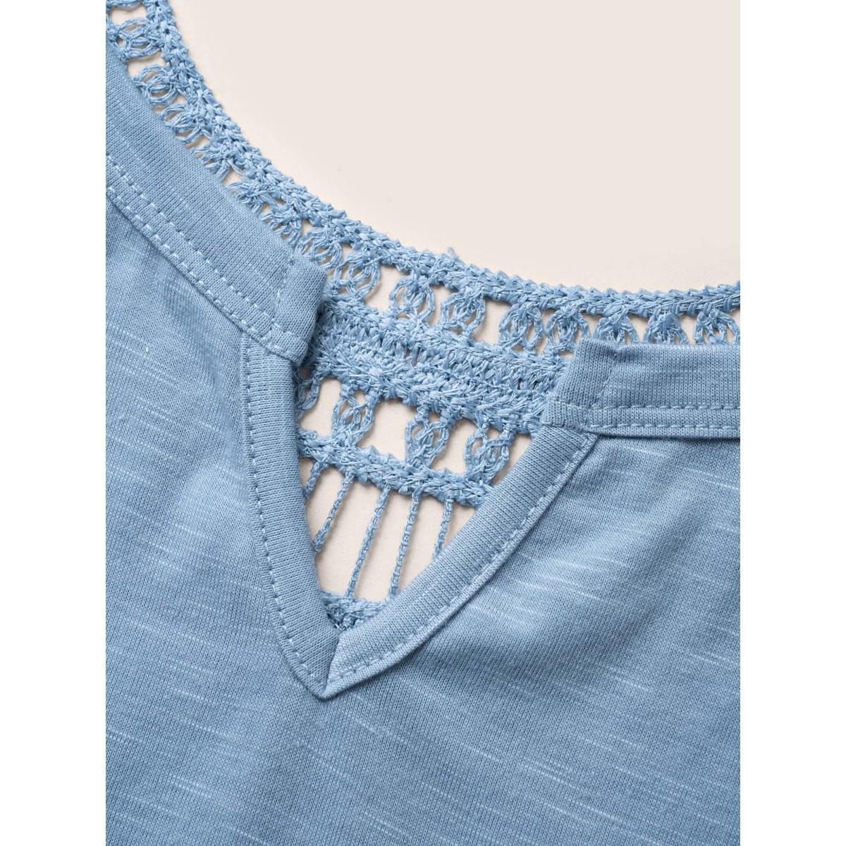 Plus Size Notched Collar Plain Cut Out Tank Top Women Cerulean Resort Patchwork Notched collar Vacation Tank Tops Camis BloomChic 12/L Product Image