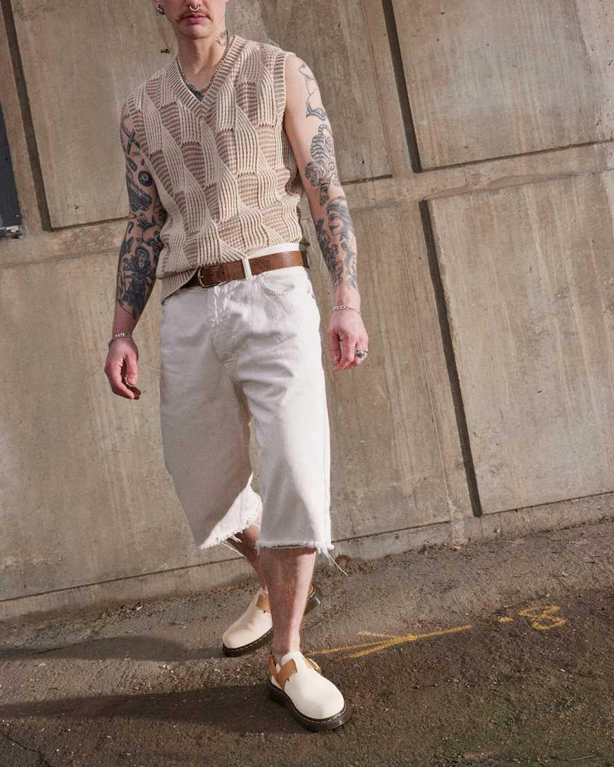 DR. MARTENS' Jorge Ii Suede And Leather Mules With Straps In Parchment Beige Product Image