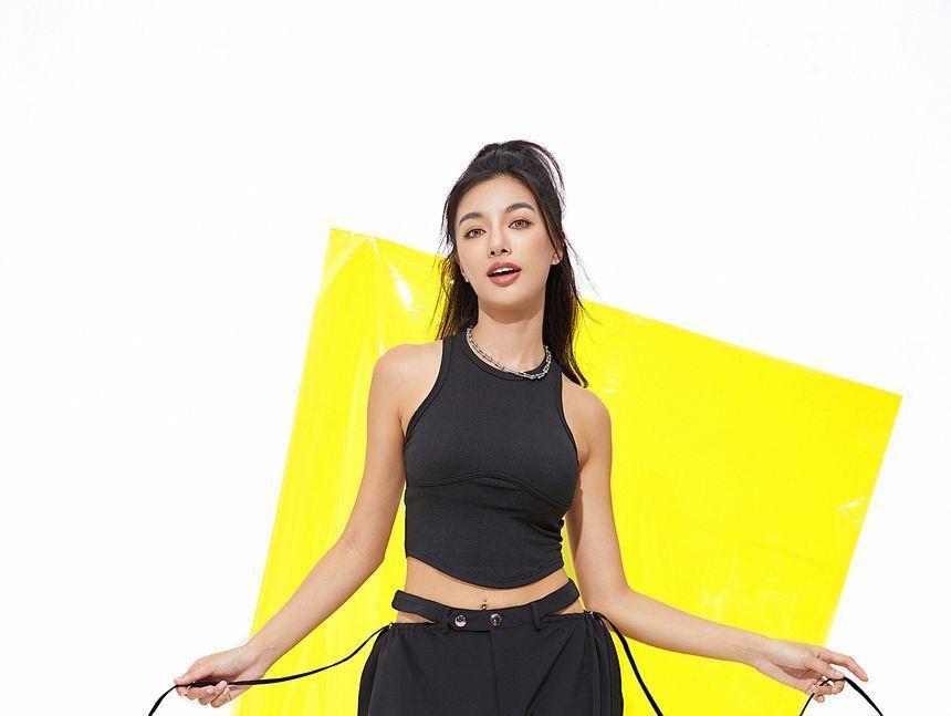 Eco-Friendly Low-Waist Strap Detail Cutout Wide-Leg Pants Product Image