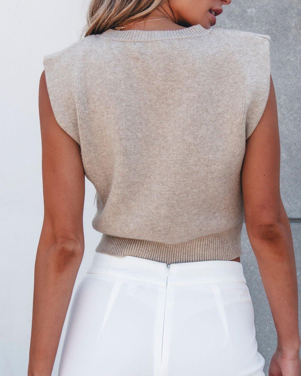 Taupe Grey Sleeveless Ribbed Sweater Product Image