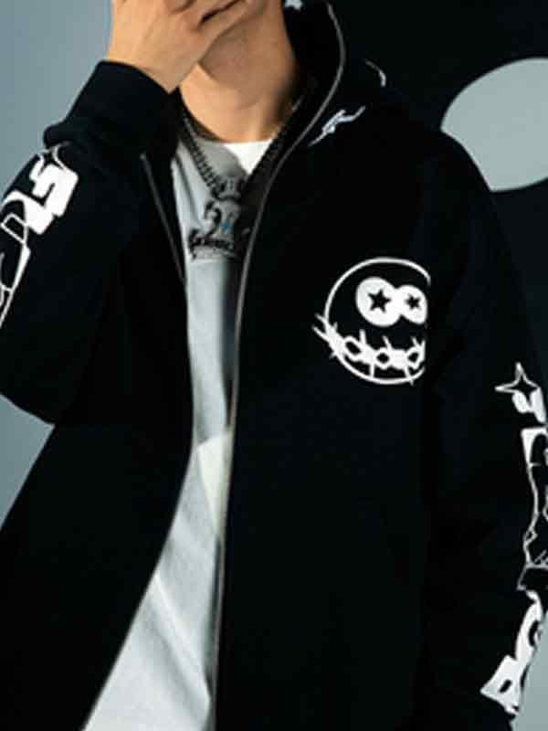 Men's Funny Print Zip Up Oversized Hoodie Product Image
