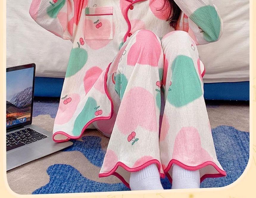 Pajama Set: Patterned Padded Shirt + Pants Product Image