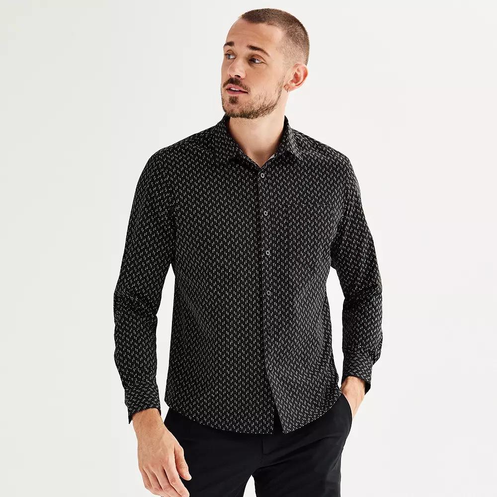 Men's FLX Slim Performance Untucked-Fit Button Down Long Sleeve Shirt, Size: Large SLIM, Black Product Image