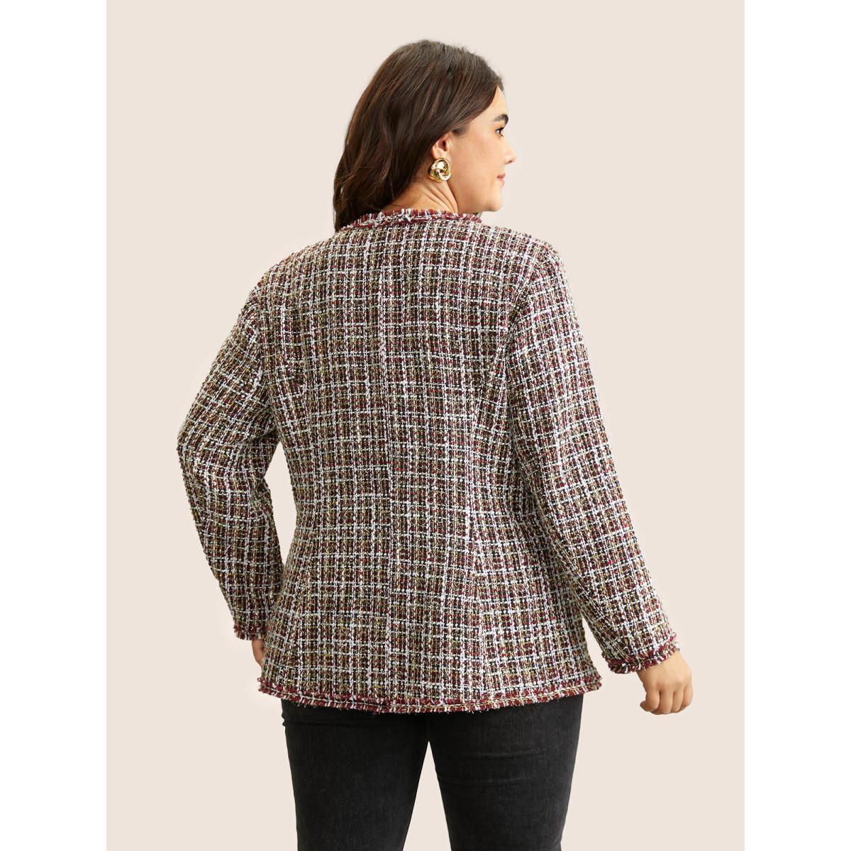 Plus Size Tweed Fuzzy Trim Pocket Open Front Jacket Women Multicolor Texture Pocket Everyday Jackets BloomChic 28/5X Product Image