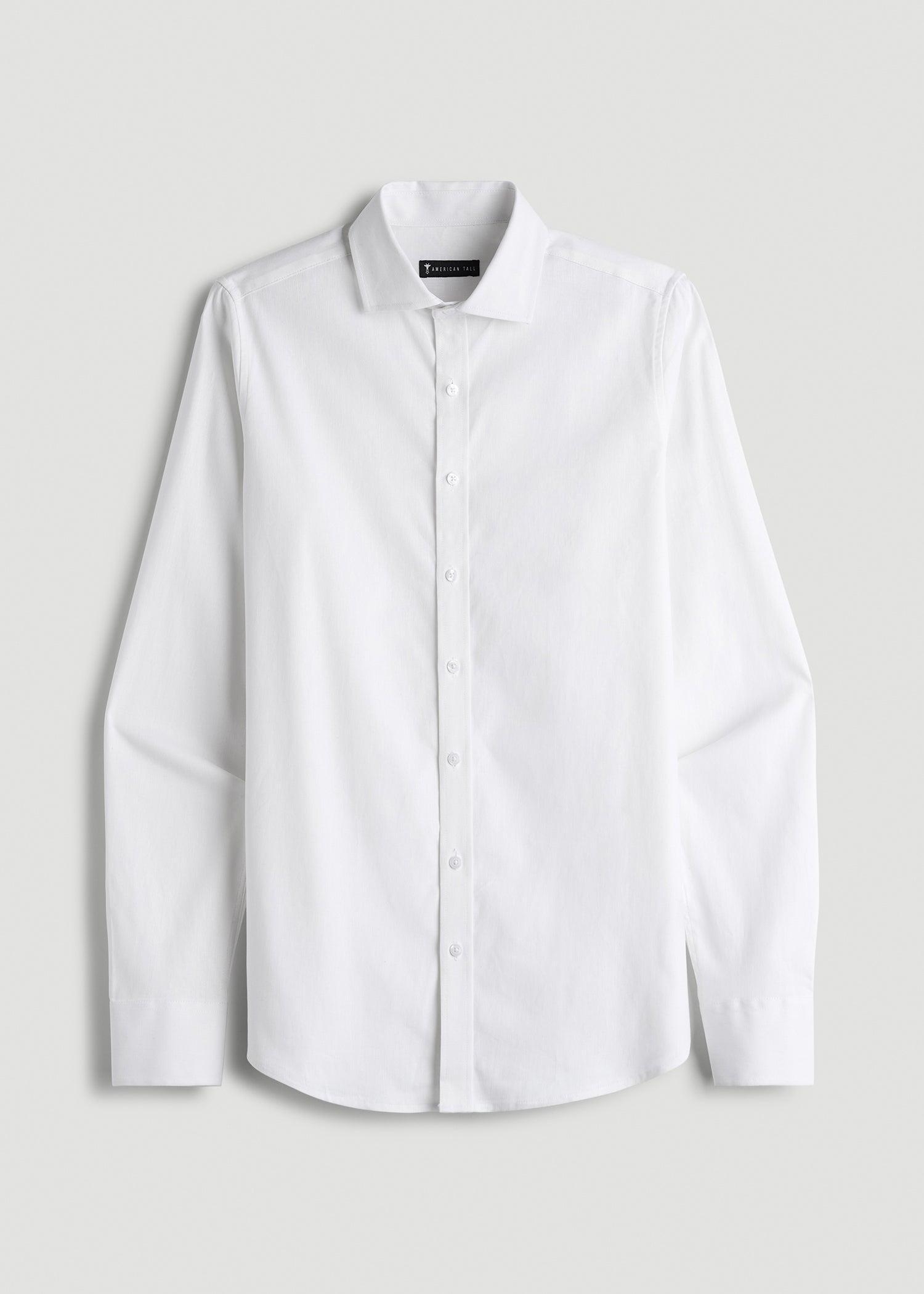 Stretch Linen Dress Shirt for Tall Men in White Product Image