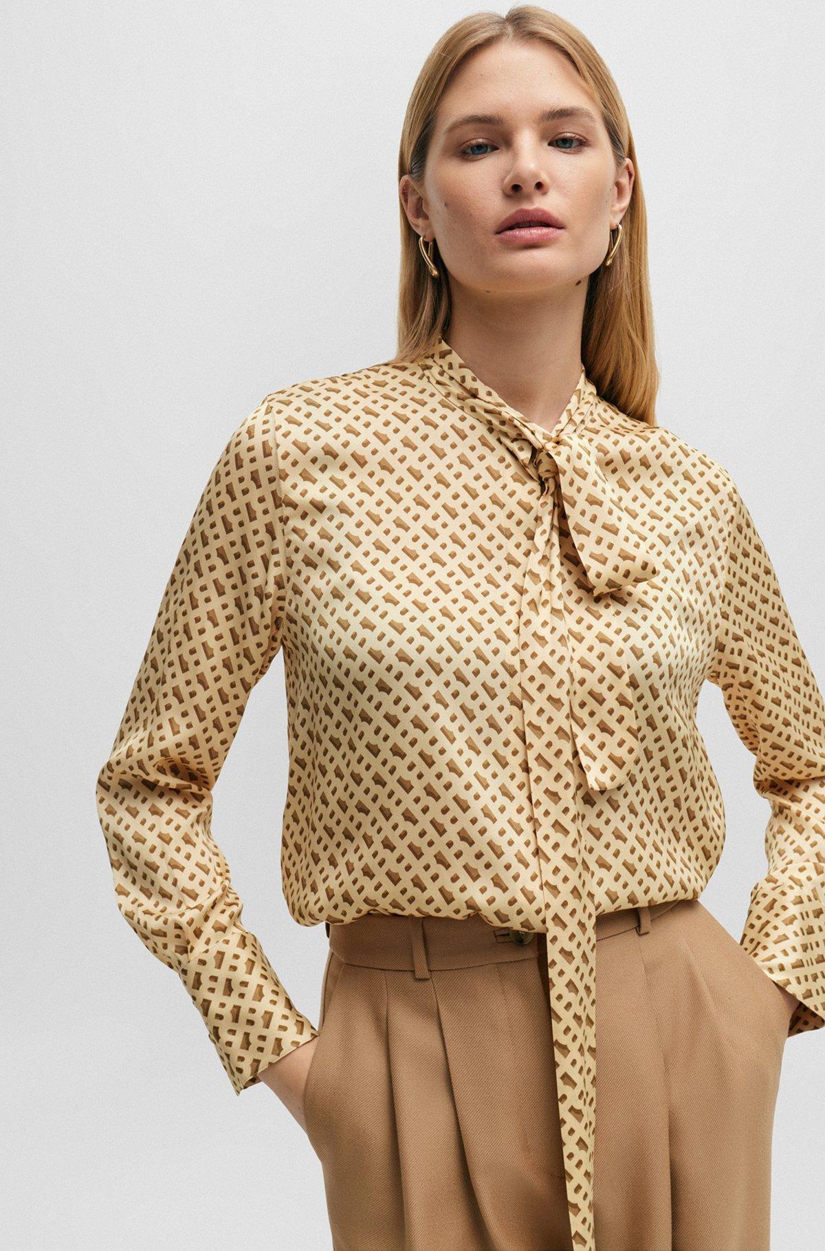 Relaxed-fit blouse in a monogram-print silk blend Product Image