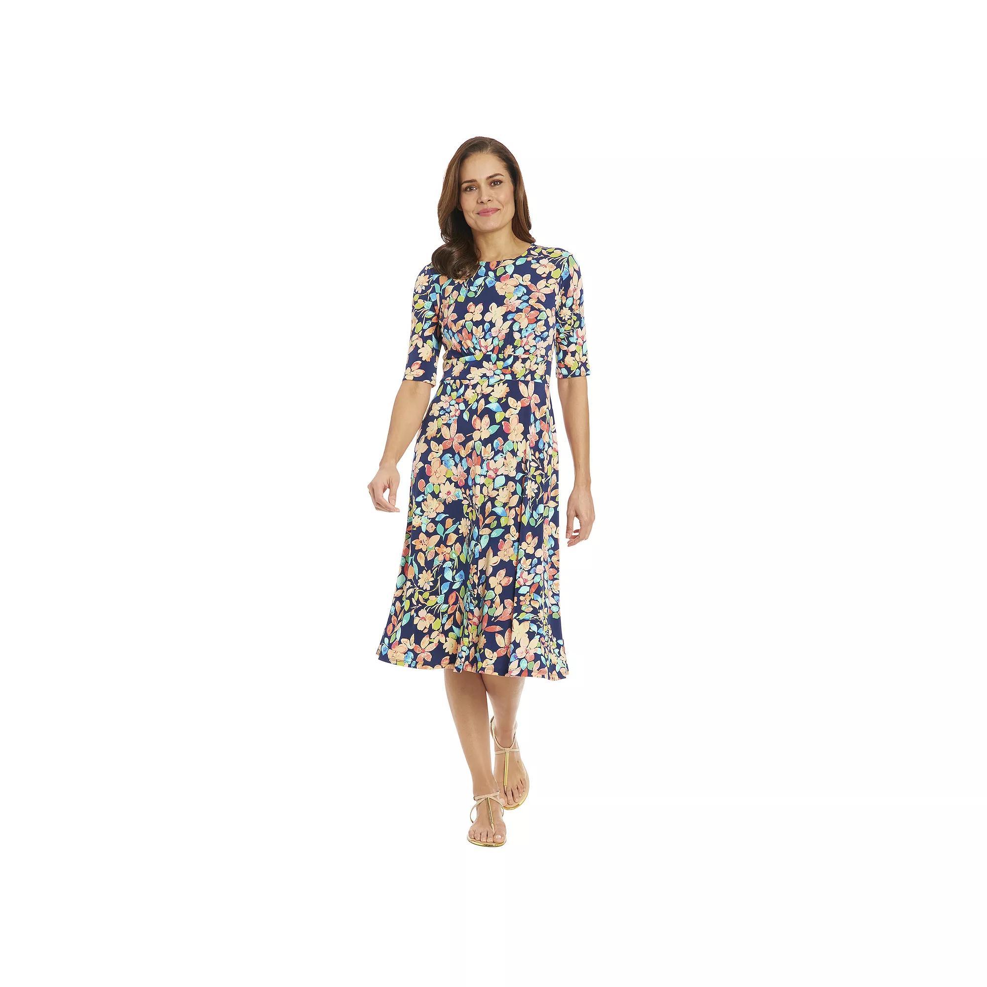 Women's London Times Printed Midi A-Line Dress, Size: 6, Navy Pink Product Image