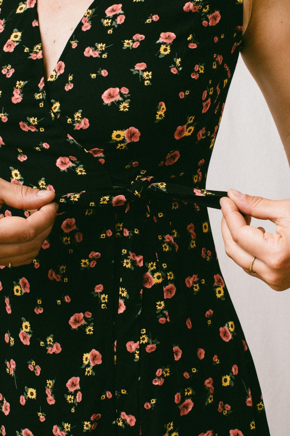 Thea Dress in Black Floral Challis Product Image