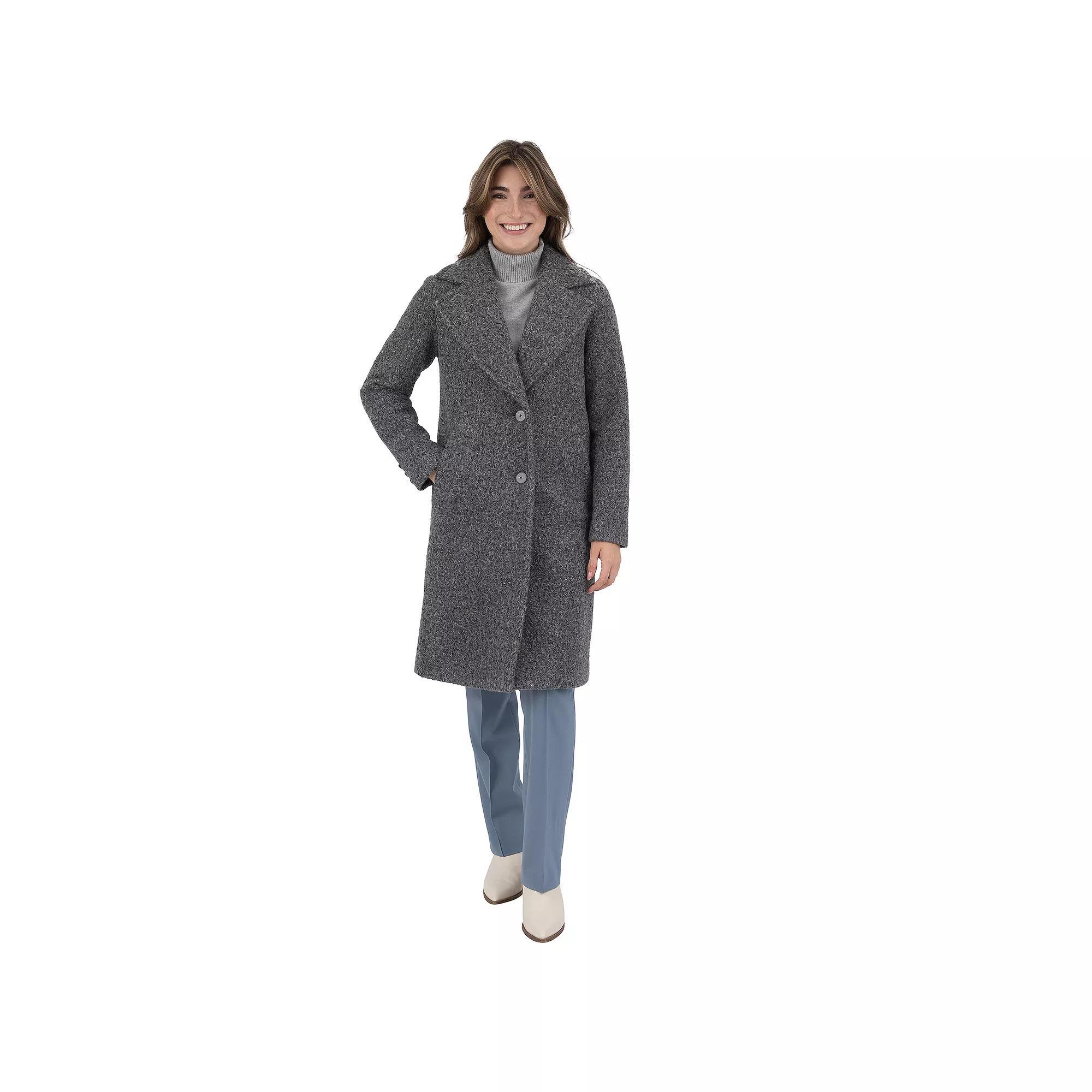 Women's Nine West Notch Collar Faux Wool Coat, Size: XL, Grey Grey Product Image