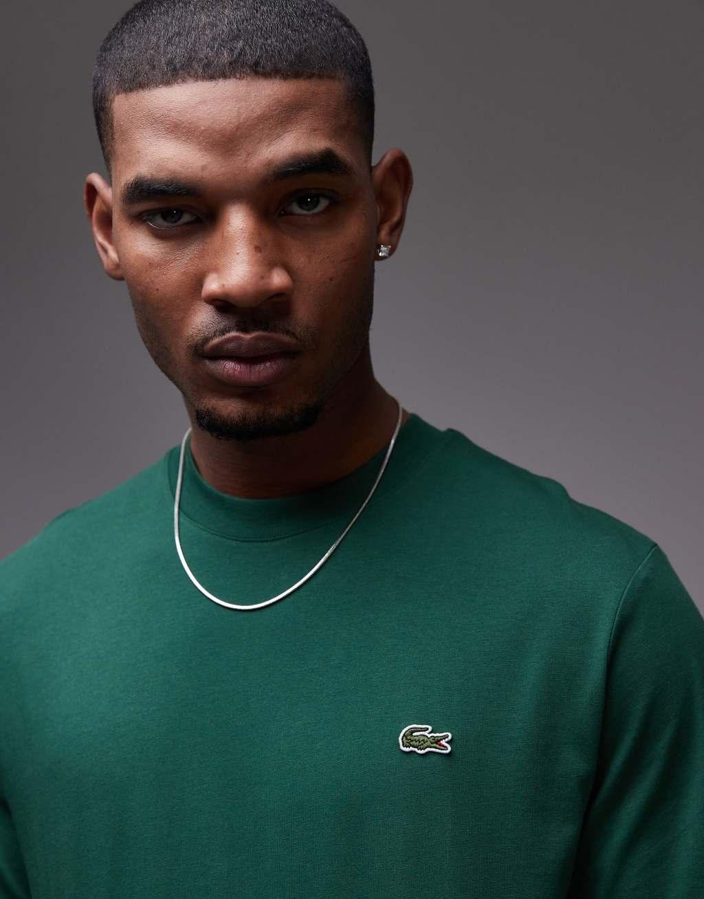Lacoste midweight boxy fit t-shirt in dark green Product Image