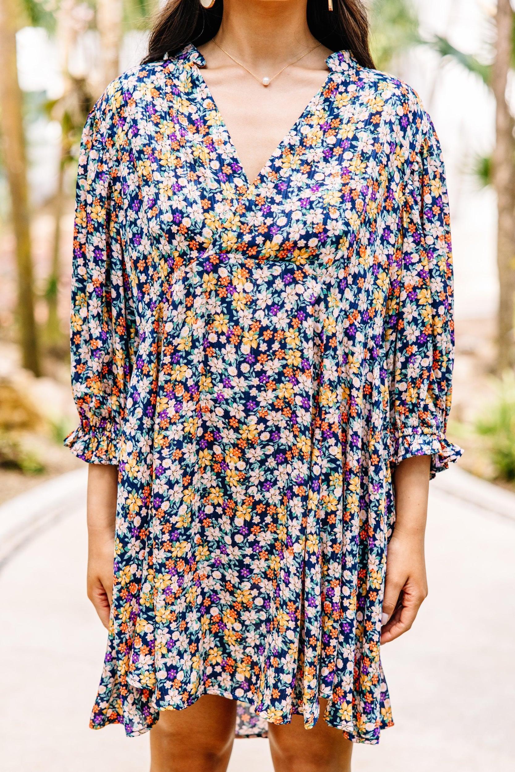 Dance For Hours Navy Blue Ditsy Floral Dress Female Product Image